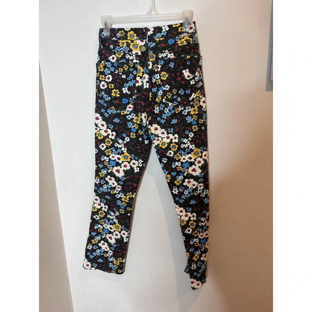 Mother‎ High Waisted Smoky Double Ankle Jeans Womens 26 Black Floral Play Date